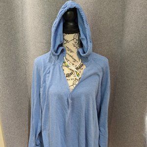 Victoria’s Secret Blue V Neck Hooded Pullover Logo Embroidered l large